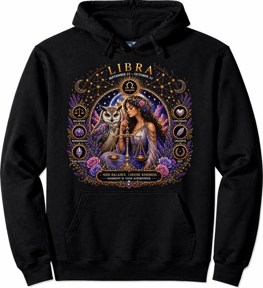 LIBRA CELESTIAL WOMAN AND OWL-HOODIE